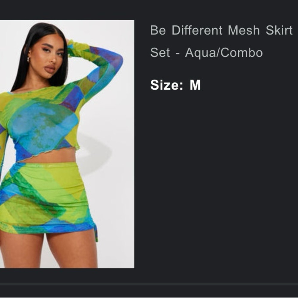 Fashion Nova Vibrant Mesh Skirt Set - Aqua and Green